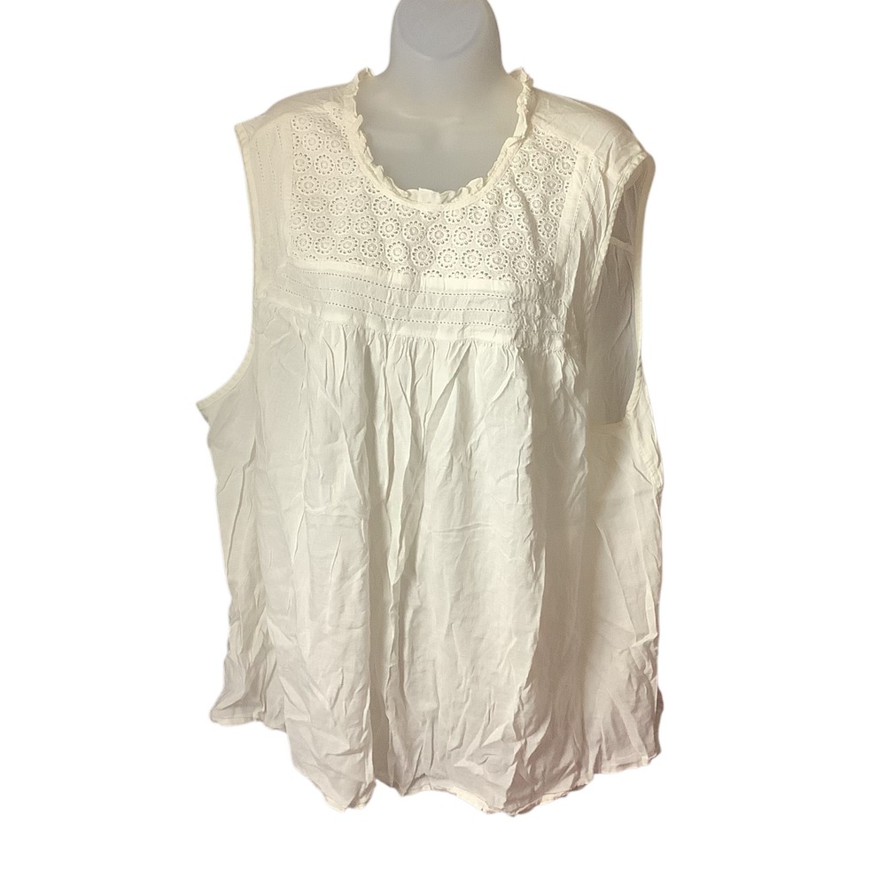 Old Navy Sleeveless Eyelet Lace Top Womens 4X White Boho Cottagecore